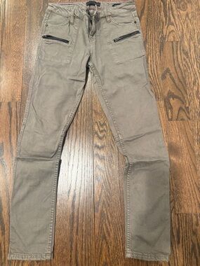 Sanctuary Slim Straight Utility Zipper Pocket Pants in Olive/Taupe SZ 24